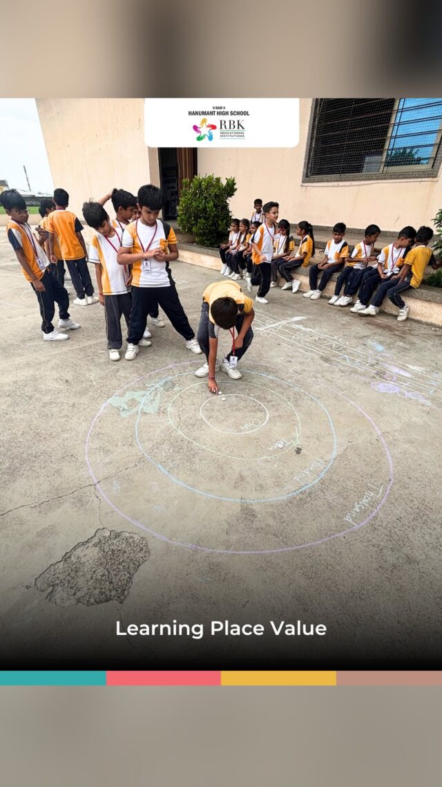 Grades 1–3 outdoor place-value activity with chalk and beads
